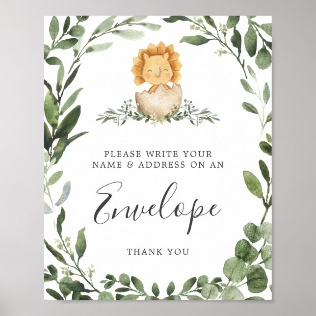 Dinosaur Baby Shower Adress-kuverttecken Poster (Framsidan)