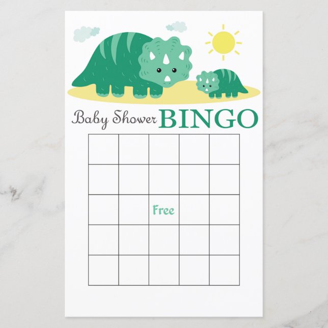 Dinosaur baby shower bingo kort,Dinosaur bingo (Framsida)