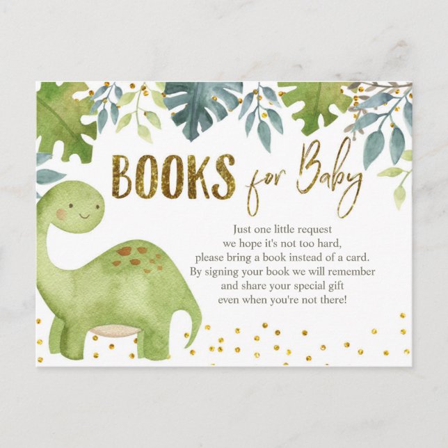 Dinosaur Baby Shower Bokar för Baby Card Vykort (Framsida)