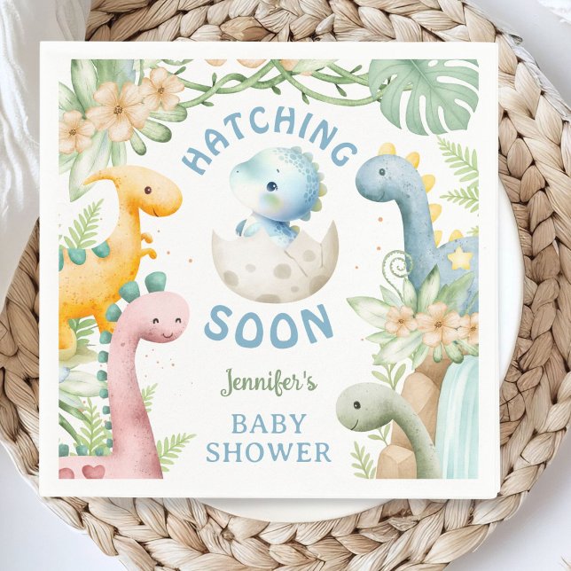 Dinosaur Baby Shower Boy Blue Dino Paper Napkin Pappersservett (Skapare uppladdad)