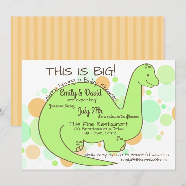 Dinosaur Baby Shower Brontosaurus Inbjudningar (Fram/baksida)