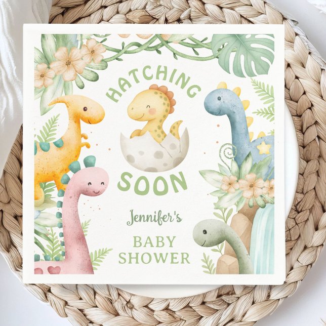 Dinosaur Baby Shower Cute Dino Paper Napkin Pappersservett (Skapare uppladdad)