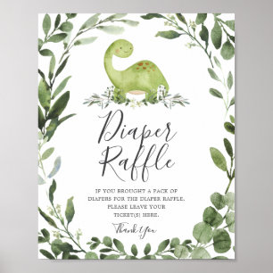 Dinosaur Baby Shower Diaper Raffle Sign Poster