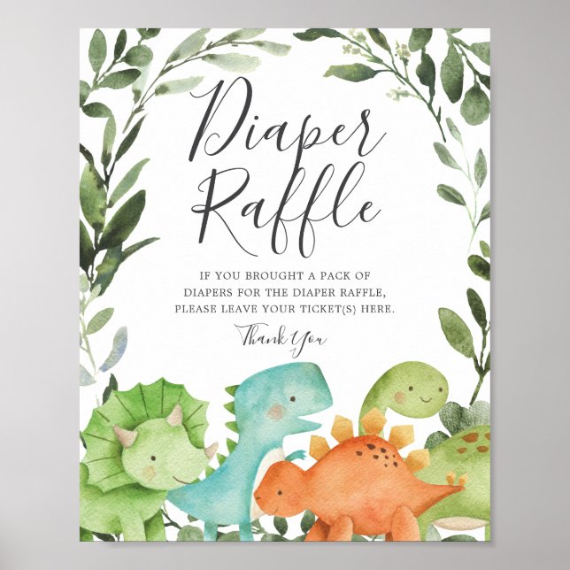 Dinosaur Baby Shower Diaper Raffle Sign Poster (Framsidan)