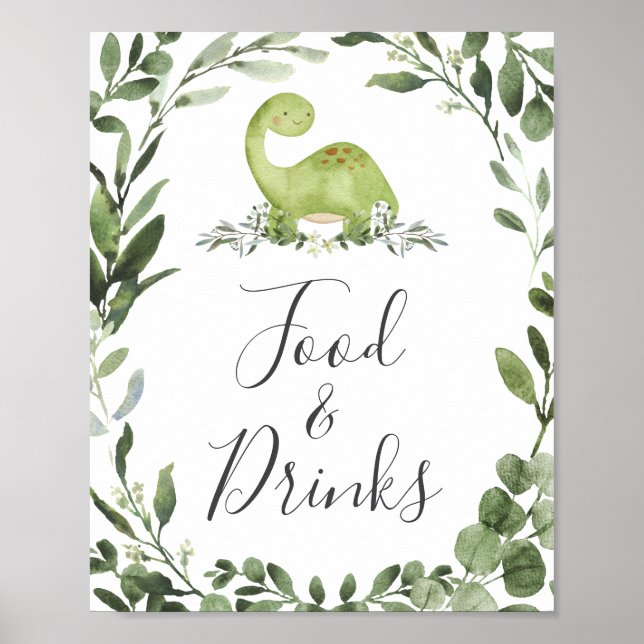 Dinosaur Baby Shower Food and Drinks Sign Poster (Framsidan)
