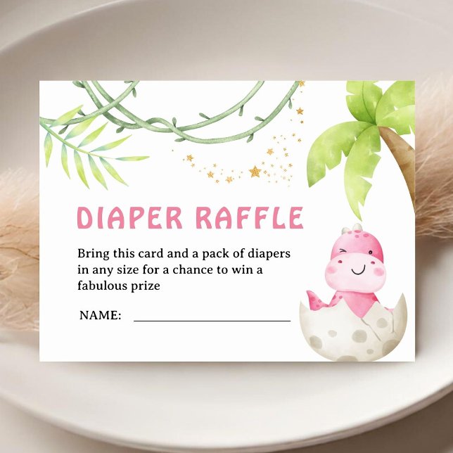 Dinosaur Baby Shower Girl Diaper Raffle Tilläggskort (Skapare uppladdad)