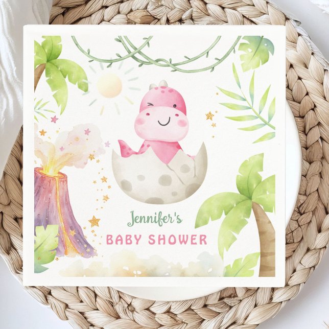 Dinosaur Baby Shower Girl Dino Paper Pappersservett (Skapare uppladdad)