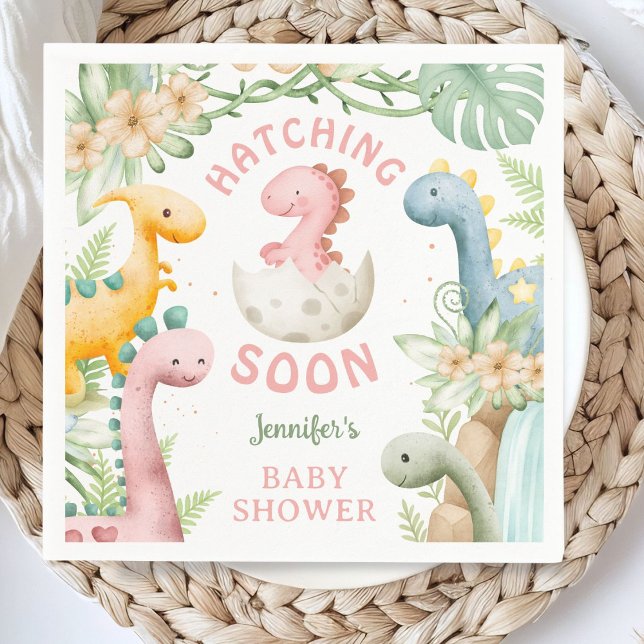 Dinosaur Baby Shower Girl Pink Dino Paper Napkin Pappersservett (Skapare uppladdad)