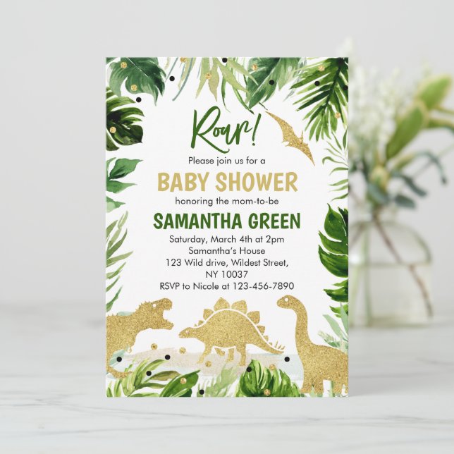 Dinosaur Baby Shower Inbjudan (Stående Fram)