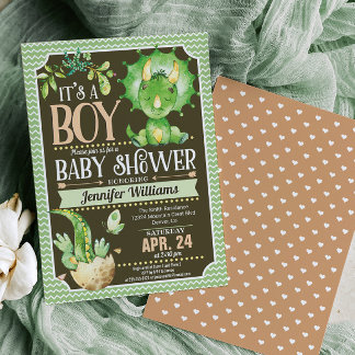 Dinosaur Baby Shower-inbjudan Boy, Grönt Inbjudningar