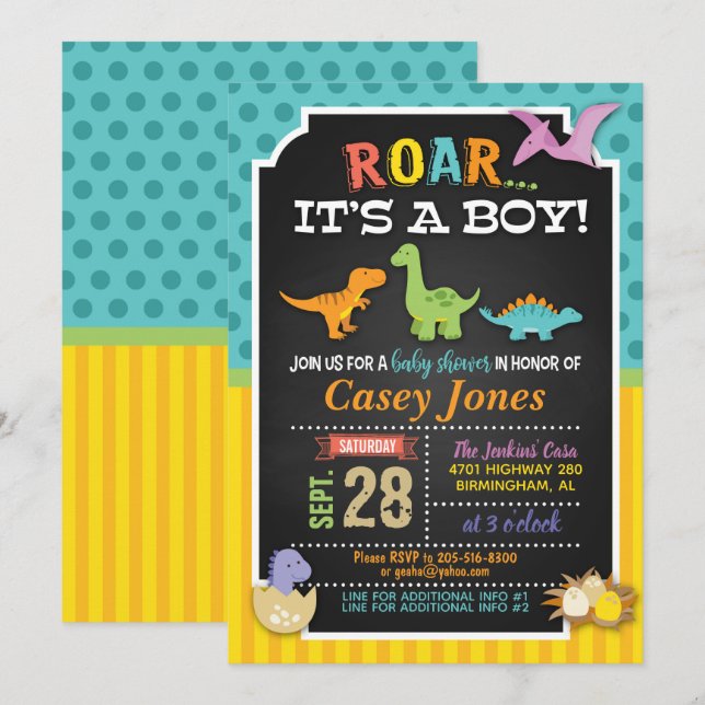 Dinosaur Baby Shower-inbjudan - Boy Inbjudningar (Fram/baksida)