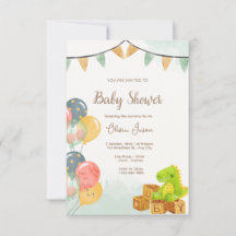Dinosaur Baby Shower Inbjudan | Grön & Gul 