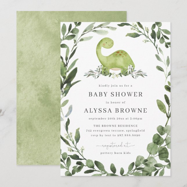 Dinosaur Baby Shower-inbjudan Inbjudningar (Fram/baksida)