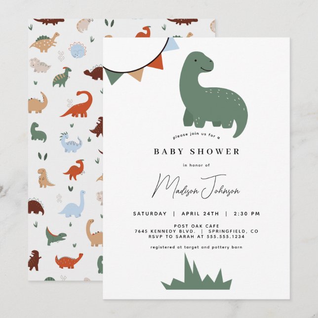 Dinosaur Baby Shower-inbjudan Inbjudningar (Fram/baksida)