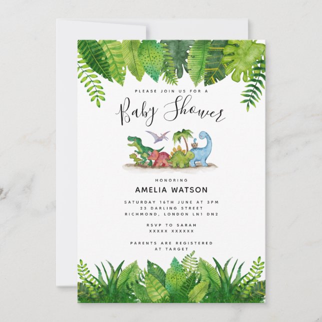 Dinosaur Baby Shower-inbjudan Inbjudningar (Framsida)