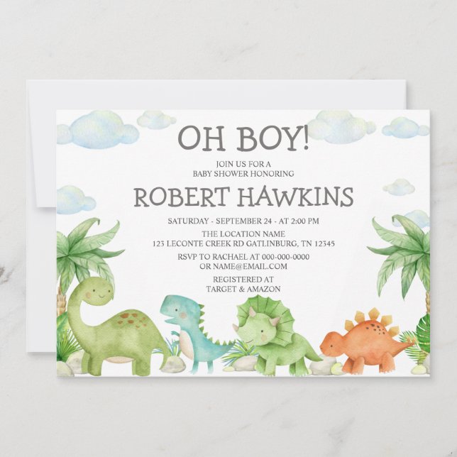 Dinosaur Baby Shower-inbjudan Inbjudningar (Framsida)