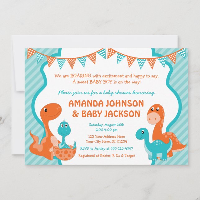 Dinosaur Baby Shower-inbjudan med kuvert Inbjudningar (Framsida)