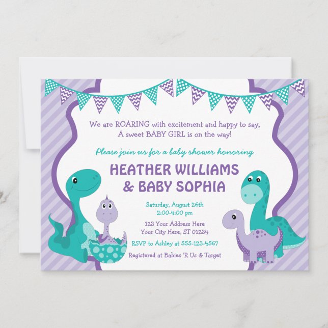 Dinosaur Baby Shower-inbjudan med kuvert Inbjudningar (Framsida)