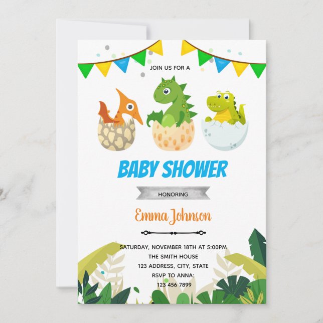 Dinosaur baby shower-inbjudan tack kort (Framsida)