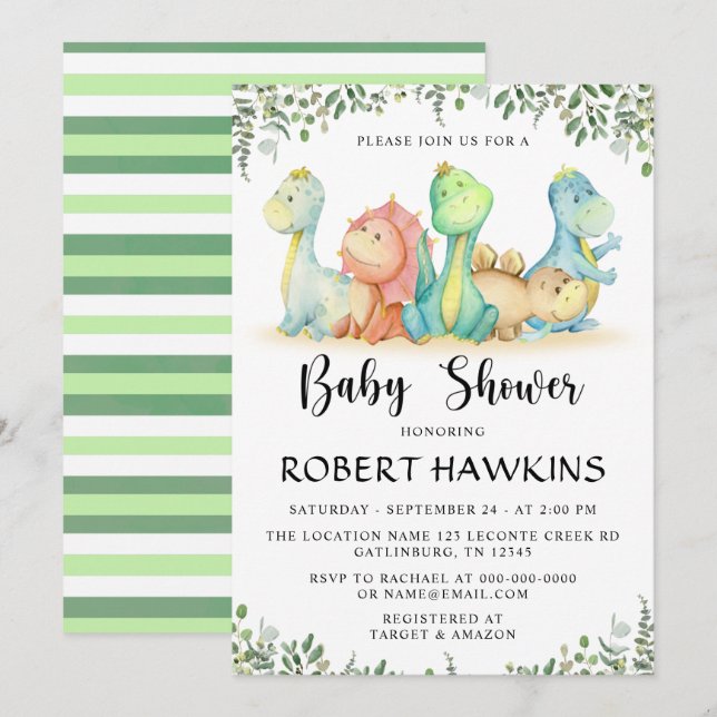 Dinosaur Baby Shower Inbjudningar (Fram/baksida)
