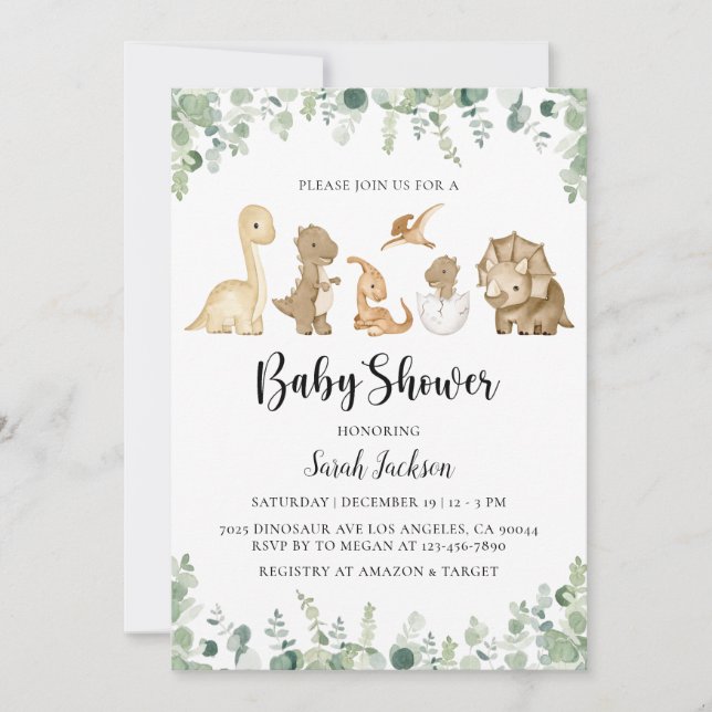 Dinosaur Baby Shower-inbjudningar Inbjudningar (Framsida)
