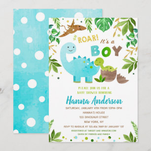 Dinosaur Baby Shower-inbjudningar till Pojke Dino Inbjudningar