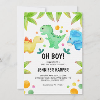 Dinosaur Baby Shower Inbjudningsmall, REDIGERBAR Inbjudningar