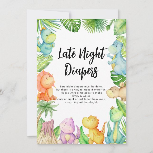 Dinosaur Baby Shower Late Night Diaper Card Inbjudningar (Framsida)