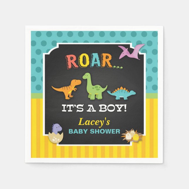 Dinosaur Baby Shower Napkin - Anpassningsbar Pappersservett (Framsidan)