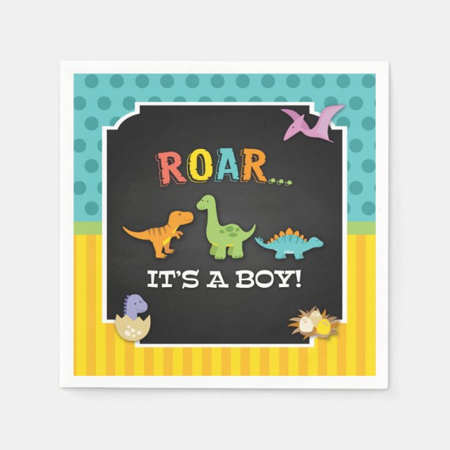 Dinosaur Baby Shower Napkin Pappersservett (Framsidan)