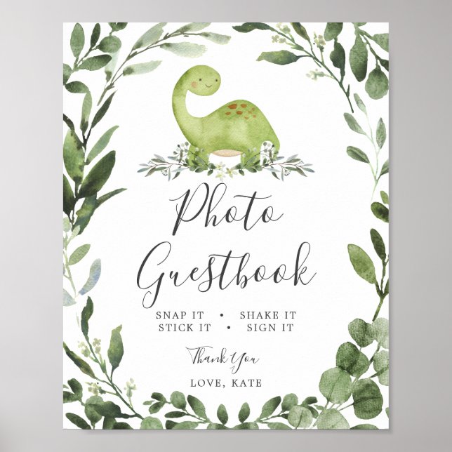 Dinosaur Baby Shower Photo Guestbook-tecken Poster (Framsidan)
