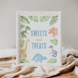 Dinosaur Baby Shower Sweets and Treats Sign Poster