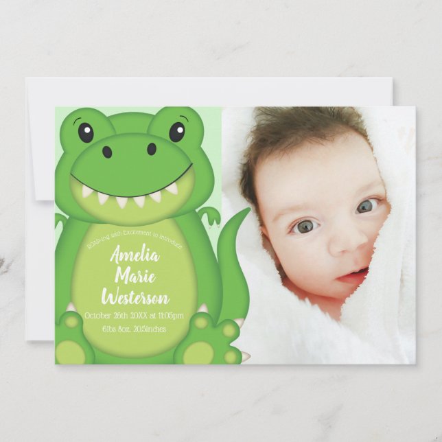 Dinosaur Baby Shower T-Rex Inbjudningar (Framsida)