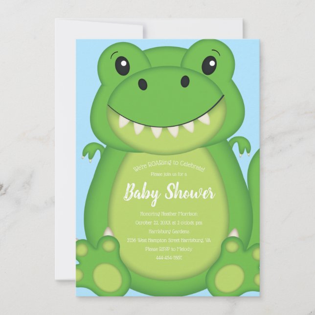 Dinosaur Baby Shower T-Rex Inbjudningar (Framsida)