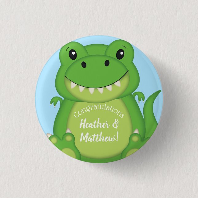 Dinosaur Baby Shower T-Rex Knapp (Framsida)