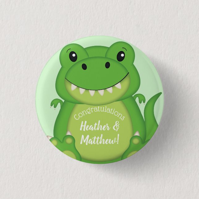 Dinosaur Baby Shower T-Rex Knapp (Framsida)