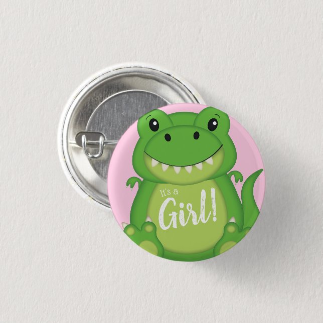 Dinosaur Baby Shower T-Rex Rosa Girl Girl Knapp (Framsida & baksida)