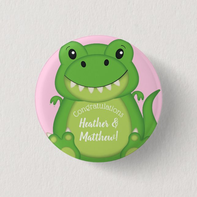 Dinosaur Baby Shower T-Rex Rosa Girl Girl Knapp (Framsida)