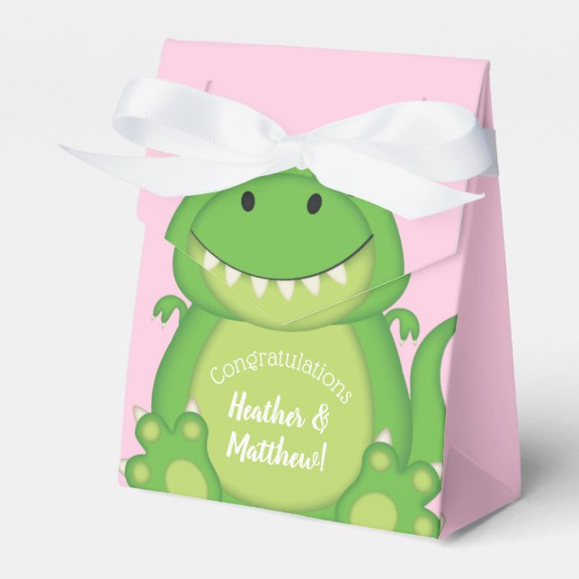 Dinosaur Baby Shower T-Rex Rosa Girl Girl Presentaskar (Framsidan Sidan)