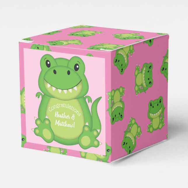 Dinosaur Baby Shower T-Rex Rosa Girl Girl Presentaskar (Framsidan Sidan)