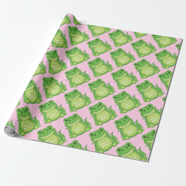 Dinosaur Baby Shower T-Rex Rosa Girl Girl Presentpapper (Utrullad)