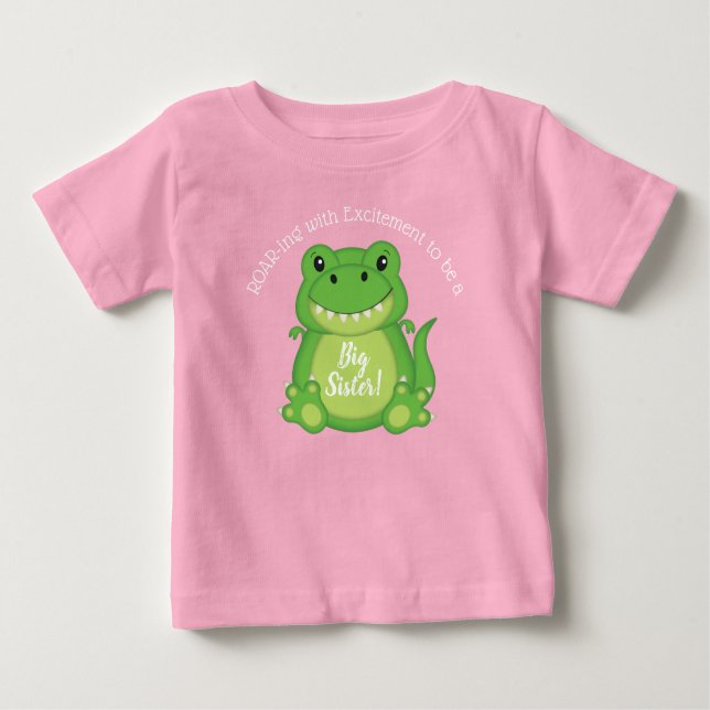 Dinosaur Baby Shower T-Rex Rosa Girl Girl T Shirt (Framsida)
