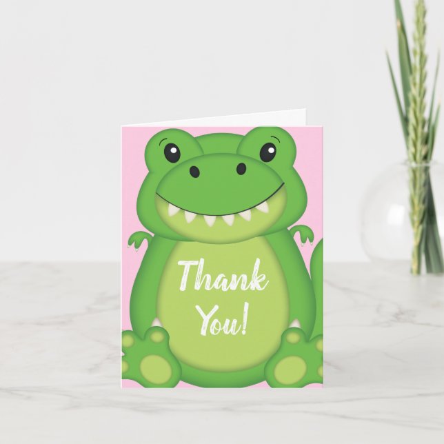 Dinosaur Baby Shower T-Rex Rosa Girl Girl Tack Kort (Framsida)