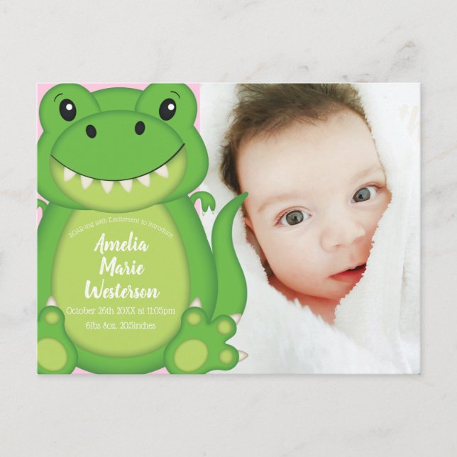 Dinosaur Baby Shower T-Rex Rosa Girl Girl Vykort (Framsida)