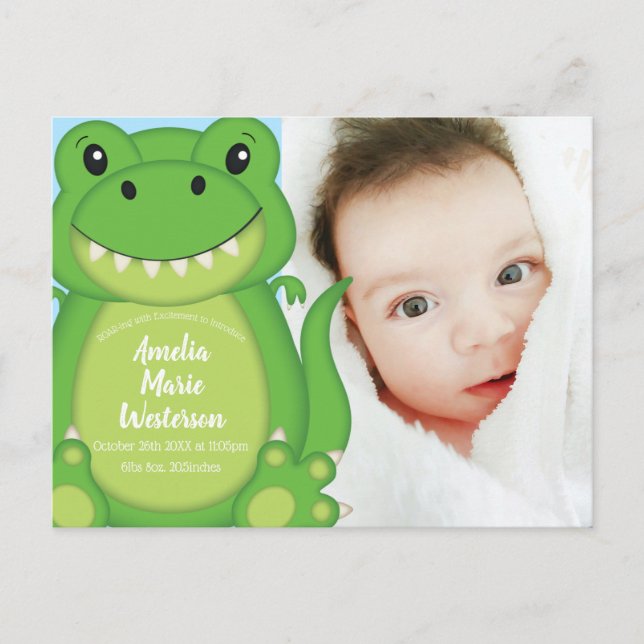 Dinosaur Baby Shower T-Rex Vykort (Framsida)
