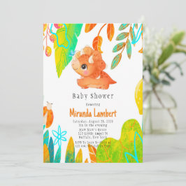 Dinosaur Baby Shower, Tropical Cute Orange Dinosau Inbjudningar