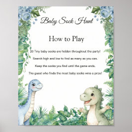 Dinosaur Baby Strumpjakt Baby Shower Spelskylt Poster