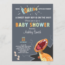 Dinosaur Babyduschinbjudan Dino Pojke Blue Inbjudningar