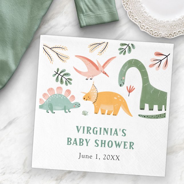 Dinosaur Babyfirande Pappersservett (Dinosaur Baby Shower Decor Napkins by Painted Paperie
)