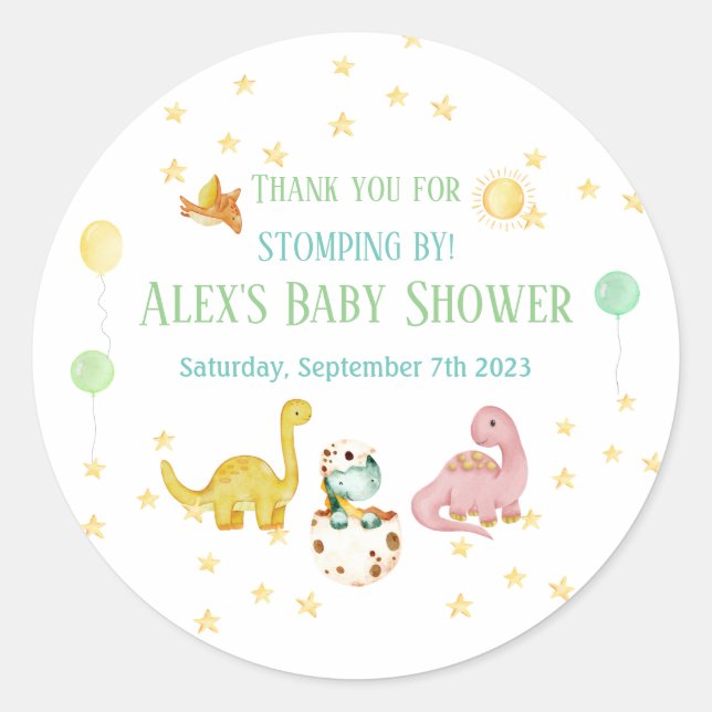 Dinosaur Babyshower Runt Klistermärke (Framsida)